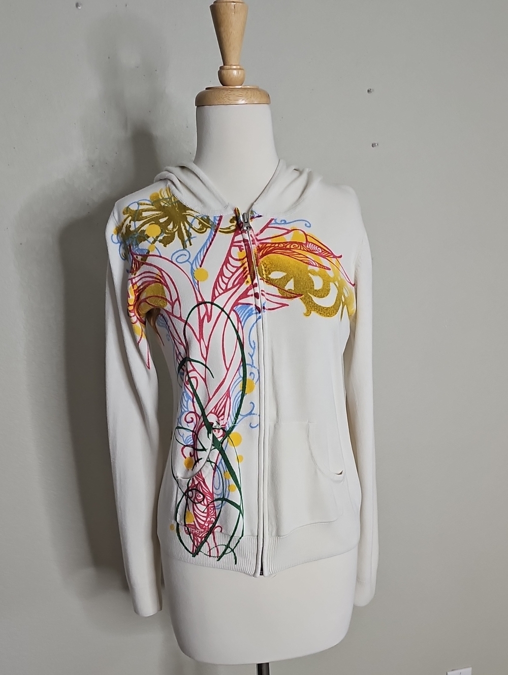 Til The End Beige Hooded Zip Sweatshirt with Multicolor Graphic